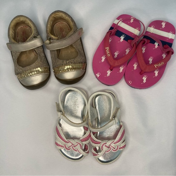 Toddler Girls Shoes Sandals Lot, Sz 4T, Size 4 Polo Flip flops, 4W Stride rite - Picture 3 of 9